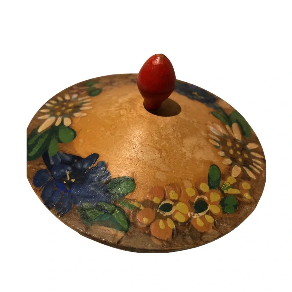 Vtg Russian Handmade Wooden Turned Painted Jewelry Trinket Ring Box Unique Art